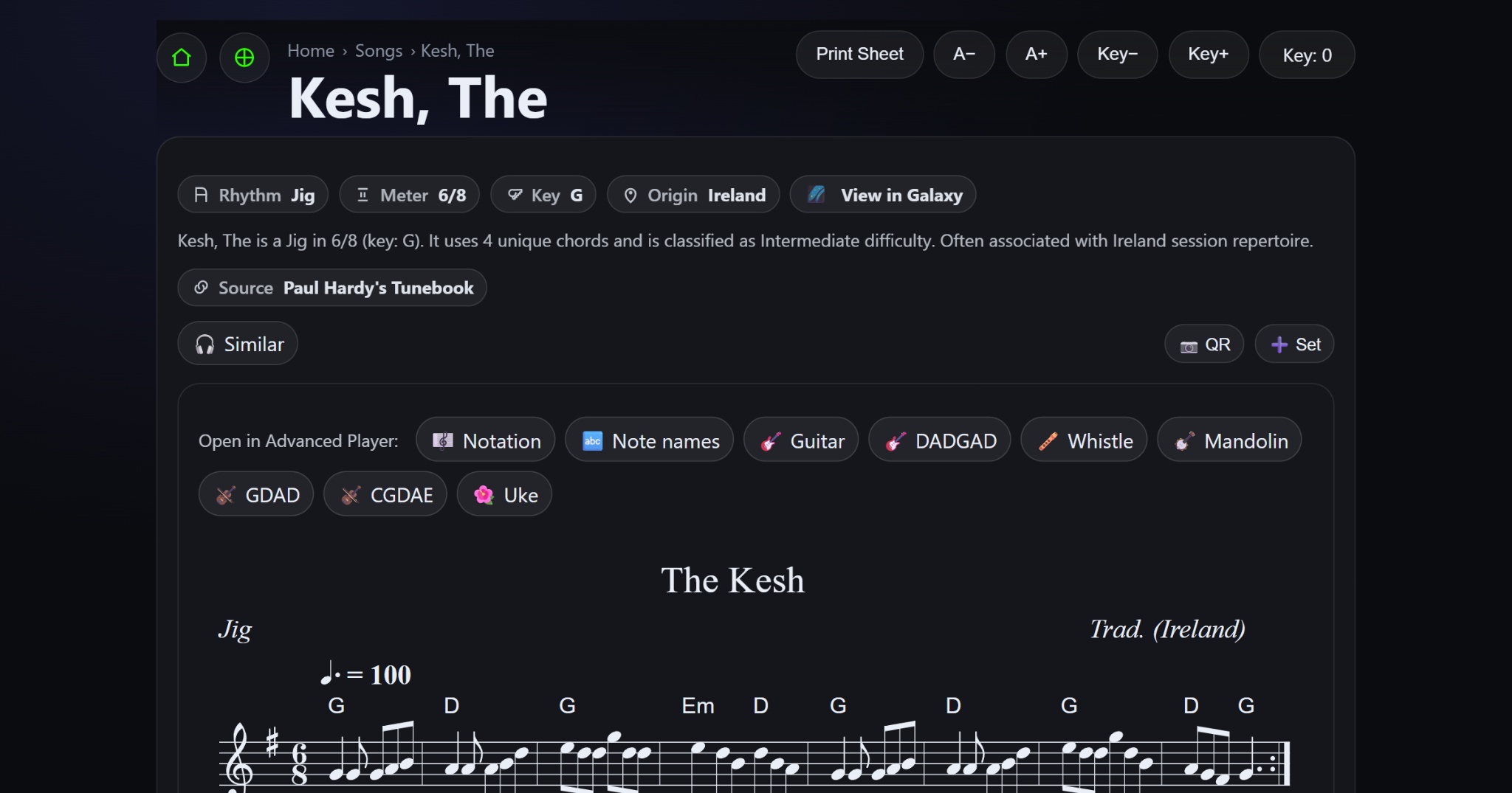 Tune page screenshot